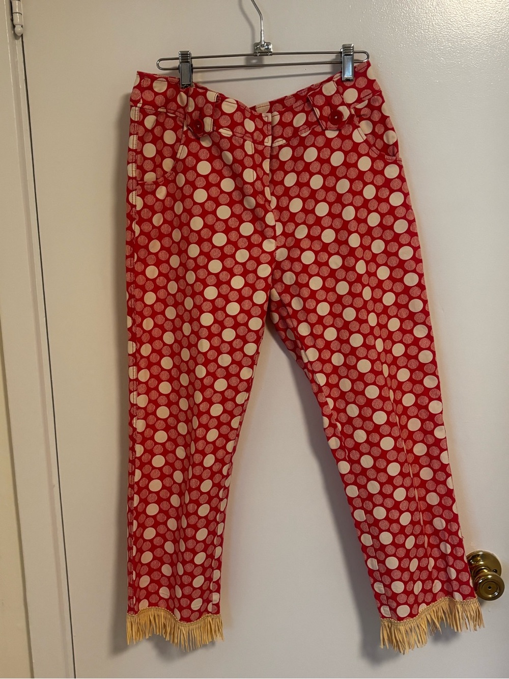 Boden Salmon Pink Polka Dot Pants with Fringe